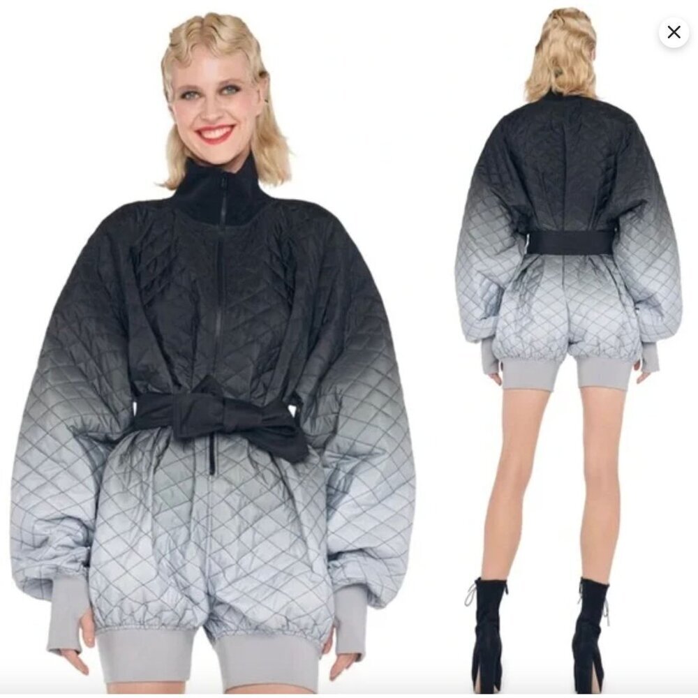Norma Kamali Quilted Oversized Bomber Jumpshort Black/Grey Ombre Womens Size XS
